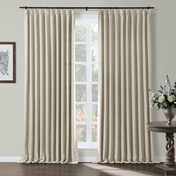 TWOPAGES Blackout Pinch Pleat Curtain Light Blocking Drape for Bedroom, 1 Panel, 52"x63", Beige