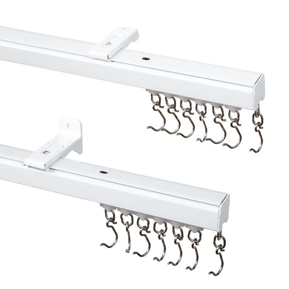 TWOPAGES Ceiling or Wall Mount Track Kit with Hooks, Small Size for Space 3ft - 6ft Wide, Work for Grommet and Pinch Pleat Curtain