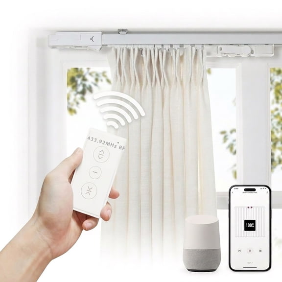 TWOPAGES Electric Curtain Track, 122 Inches Smart Motorized Rod, Remote & App Control, Wall/Ceiling Mount, Plug-in Power