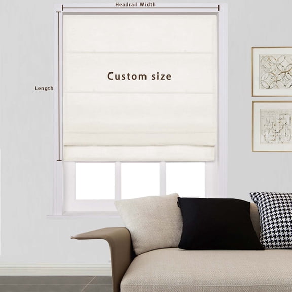TWOPAGES Esla Collection Customizable Linen Blend Cordless Roman Shade, Beige White