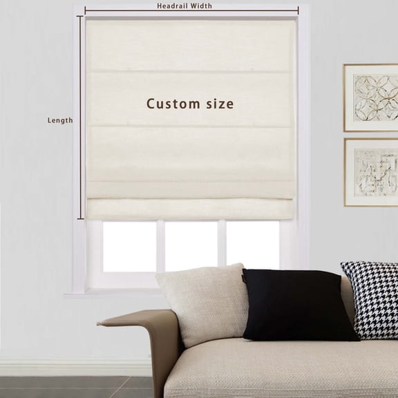 TWOPAGES Esla Collection Customizable Linen Blend Cordless Roman Shade, Ivory White