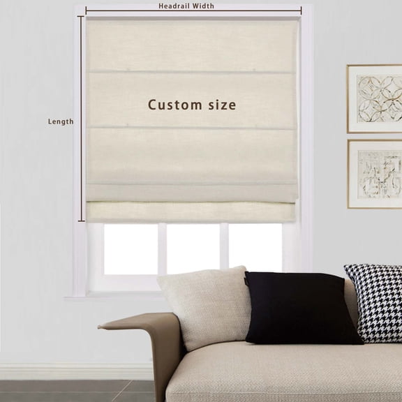 TWOPAGES Esla Collection Customizable Linen Blend Cordless Roman Shade, Sand Beige