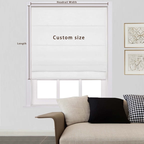 TWOPAGES Esla Collection Customizable Linen Blend Cordless Roman Shade, White