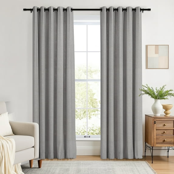 TWOPAGES Faux Linen Curtain 26 W X 102 L Inch Grommet Hanging Style Room Darkening Privacy Protection Drape for Kitchen, 1 Panel, Rock Grey