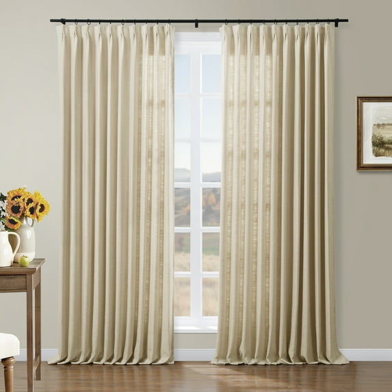 TWOPAGES Faux Linen Curtain 42 W X 72 L Inch Pinch Pleated Hanging Style Room Darkening Privacy Protection Drape for Kitchen, 1 Panel, Light Khaki