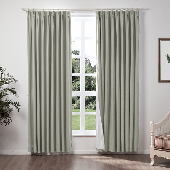 TWOPAGES Faux Linen Drape 72 W X 102 L Inch Pinch Pleated Hanging Style Blackout Privacy Protection Drape for Kitchen, 1 Panel, Grey