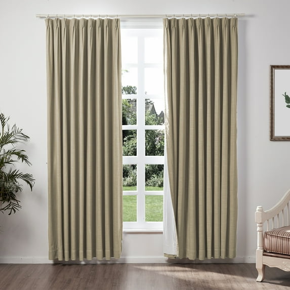 TWOPAGES Faux Linen Drape 72 W X 102 L Inch Pinch Pleated Hanging Style Blackout Privacy Protection Drape for Kitchen, 1 Panel, Taupe Grey