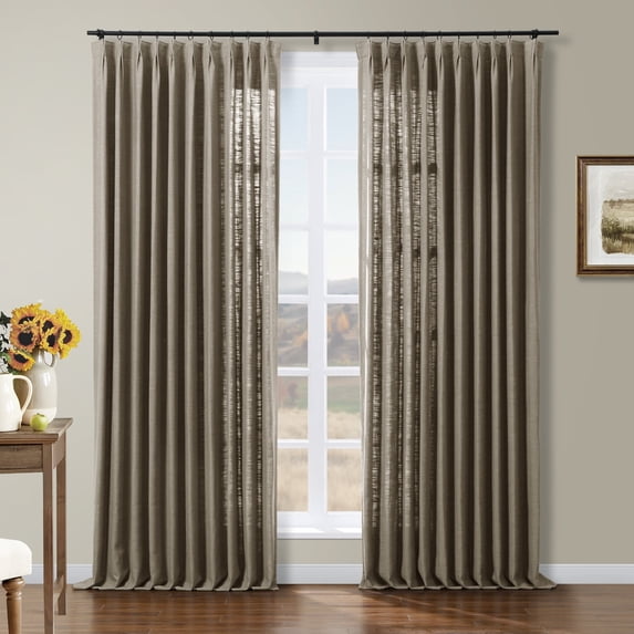 TWOPAGES 52 W X 84 L Inch Curtain Pinch Pleated Hanging Style Drapery Light Filtering Solid Linen Drapery for Bedroom, 1 Panel, Oak
