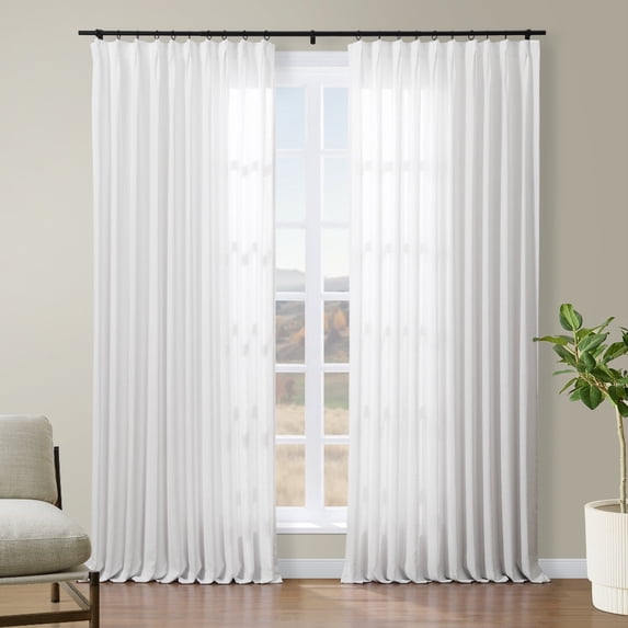 TWOPAGES Pinch Pleated Light Filtering Linen Curtain for Bedroom, 52 W x 84 L Inch, 1 Panel, White