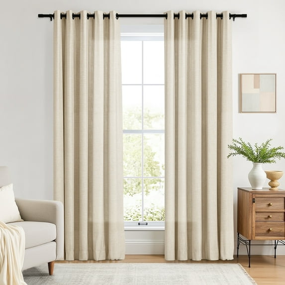 TWOPAGES Linen Blend Drape 52 W X 96 L Inch Light Filtering Grommet Top Privacy Protection Drape for Patio Door, 1 Panel, Sand Beige