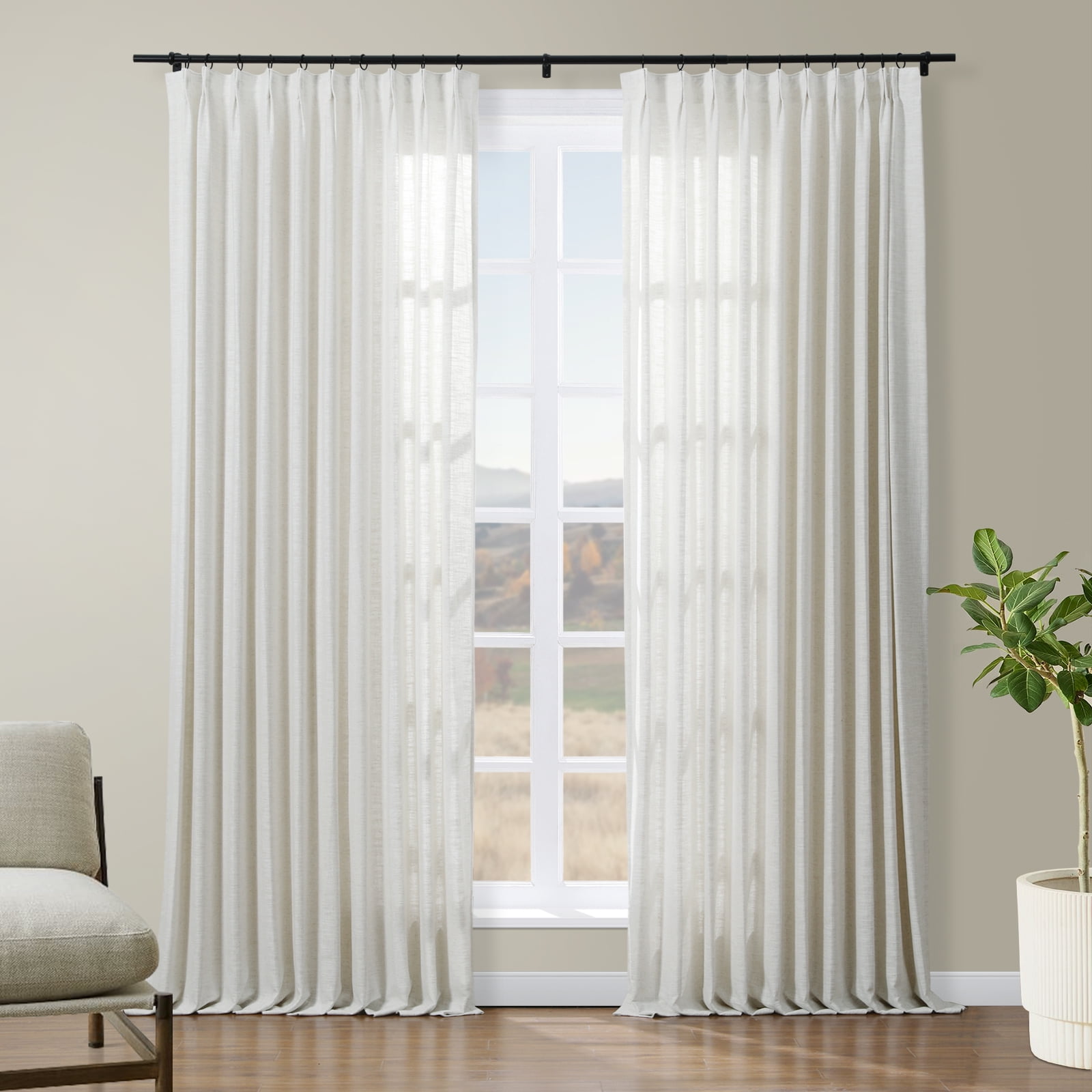 TWOPAGES 52 W X 108 L Inch Length Curtain Pinch Pleated Header Light ...