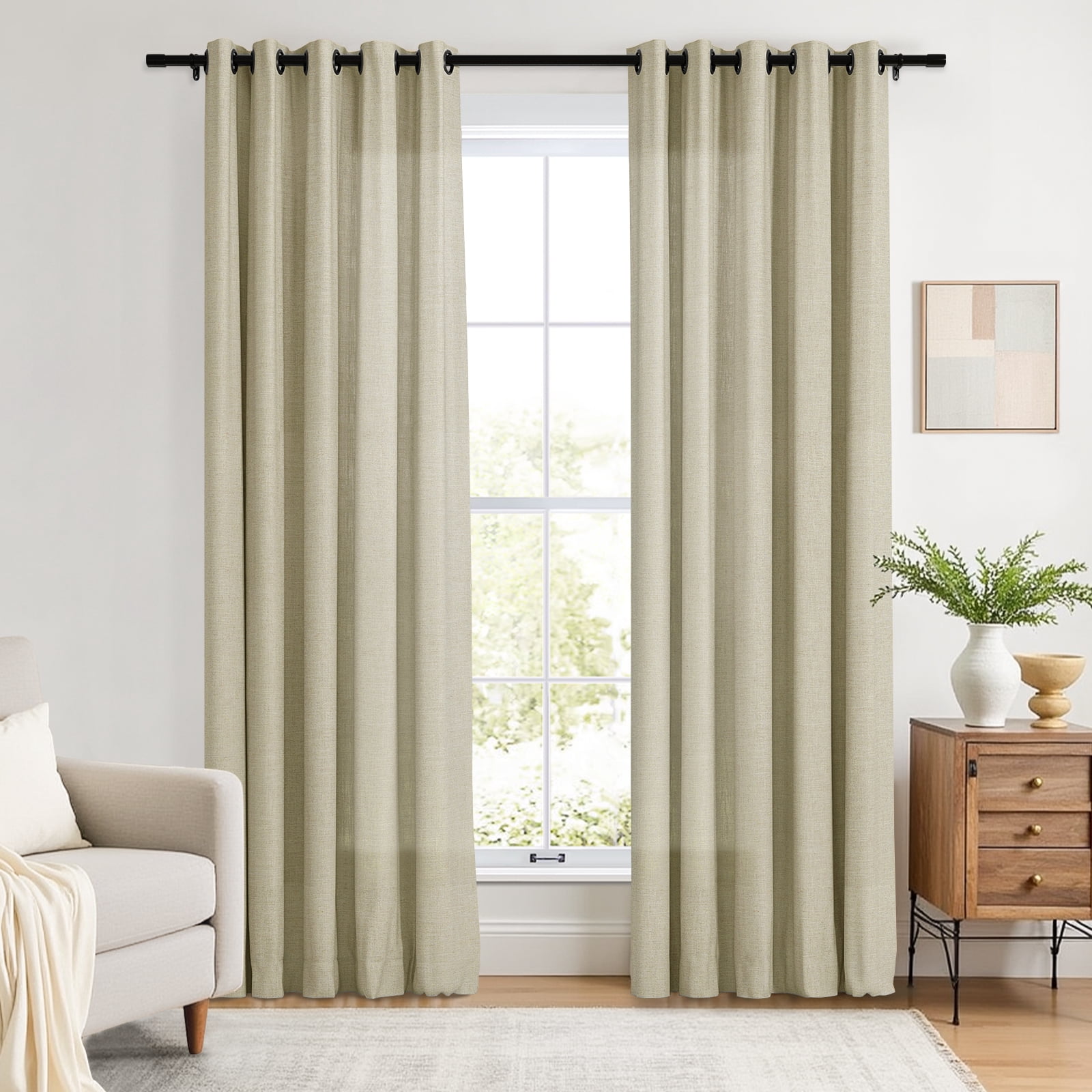 TWOPAGES Linen Blend Curtain 72 W X 84 L Inch Light Filtering Grommet Top Privacy Protection Drape for Patio Door, 1 Panel, Light Khaki