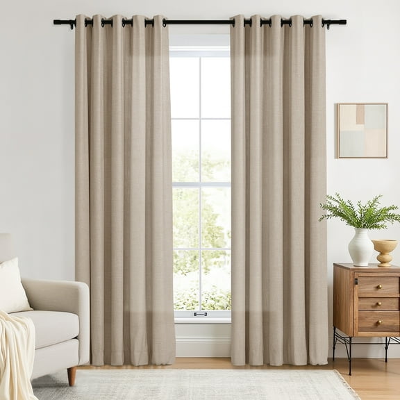 TWOPAGES Linen Blend Curtain 72 W X 84 L Inch Light Filtering Grommet Top Privacy Protection Drape for Patio Door, 1 Panel, Tapioca