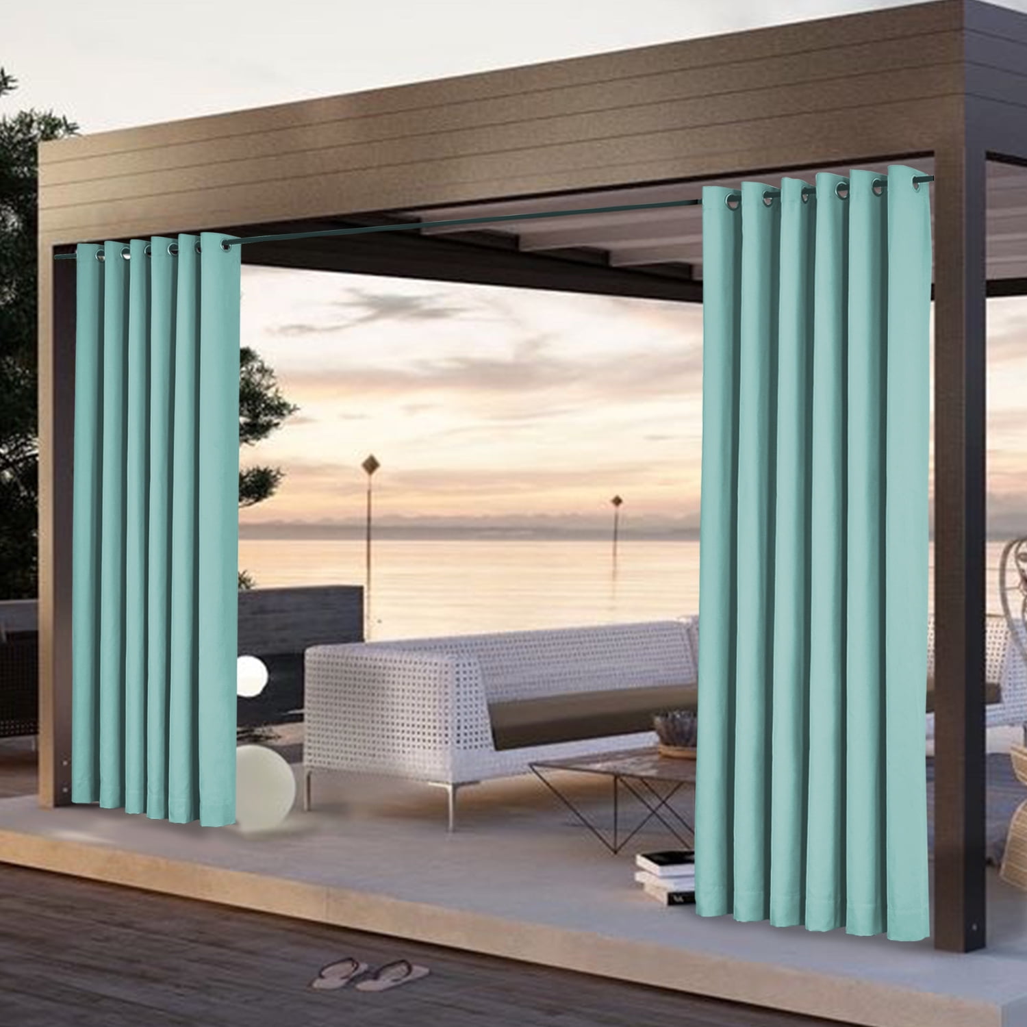 TWOPAGES Grommet Outdoor Drape 100 W X 63 L Inch Waterproof Windproof Curtain, 1 Panel, Aqua