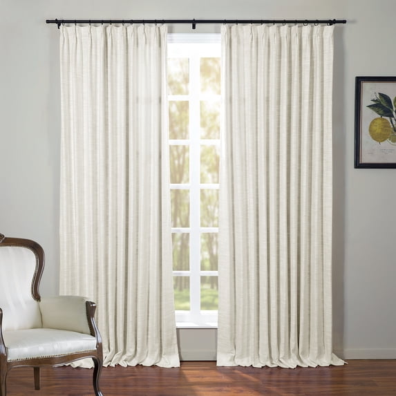 TWOPAGES Kyla Collection Room Darkening Lined Faux Linen Pinch Pleated Curtain, 26"x84", 1 Panel, Off White