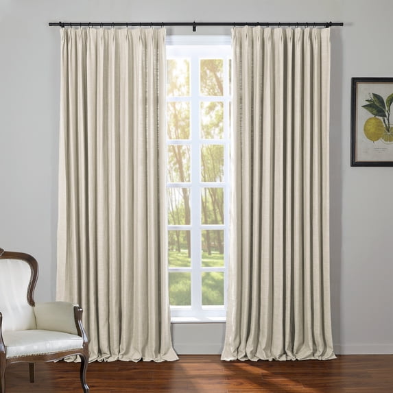 TWOPAGES Kyla Collection Room Darkening Lined Faux Linen Pinch Pleated Curtain, 40"x84", 1 Panel, Gray Beige