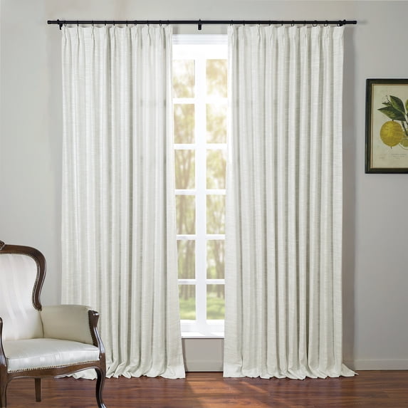 TWOPAGES Kyla Collection Room Darkening Lined Faux Linen Pinch Pleated Curtain, 40"x96", 1 Panel, Warm White