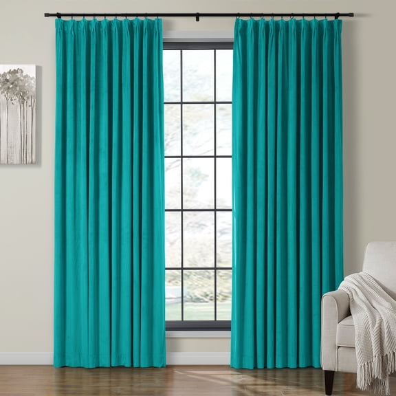 TWOPAGES Light Blocking Velvet Curtain Pinch Pleated Drape for Bedroom, 1 Panel, Custom, Turquiose