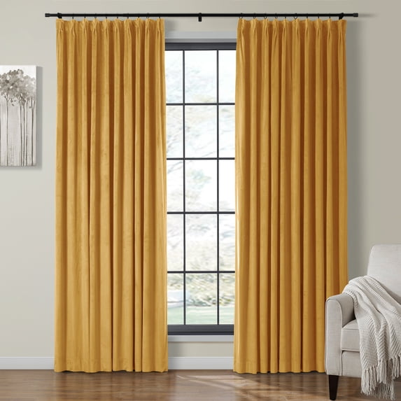 TWOPAGES Light Blocking Velvet Curtain Pinch Pleated Drape for Bedroom, 1 Panel, Custom, Wheat