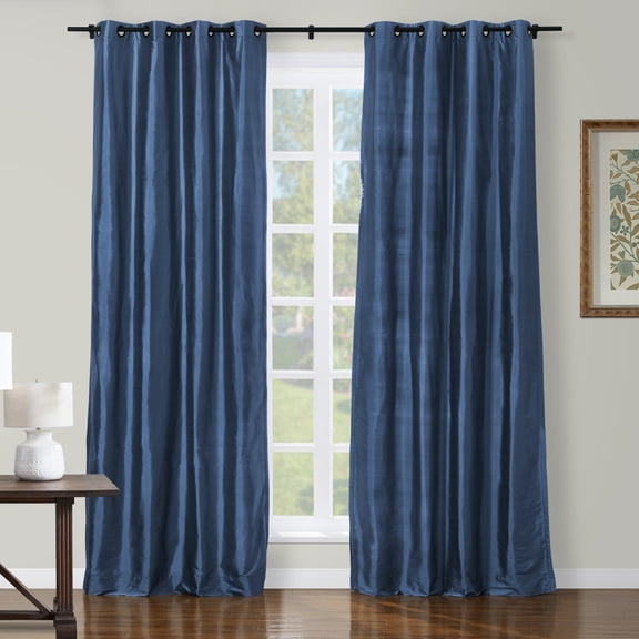 TWOPAGES Light Filtering 26 W X 102 L Inch Black Grommet Drape Silk Privacy Protection Curtain for Bedroom, 1 Panel, French Blue