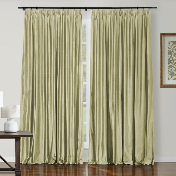 TWOPAGES Light Filtering 26 W X 108 L Inch Pinch Pleated Curtain Silk Privacy Protection Drape for Guest Room, 1 Panel, Pebble