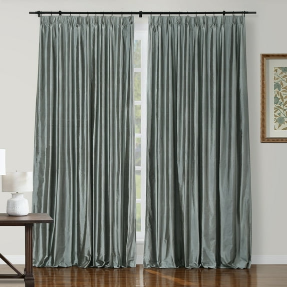 TWOPAGES Light Filtering 52 W X 84 L Inch Pinch Pleat Drape Silk Privacy Protection Curtain for Bedroom, 1 Panel, Grey