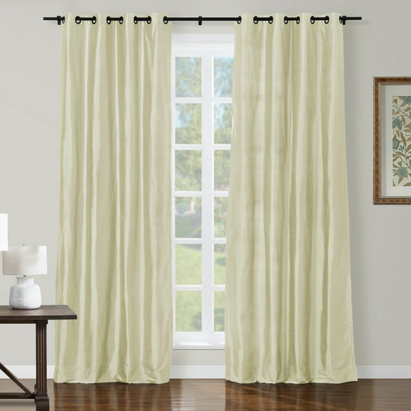TWOPAGES Light Filtering 52 W X 96 L Inch Black Grommet Curtain Silk Privacy Protection Drape for Guest Room, 1 Panel, Ivory Beige