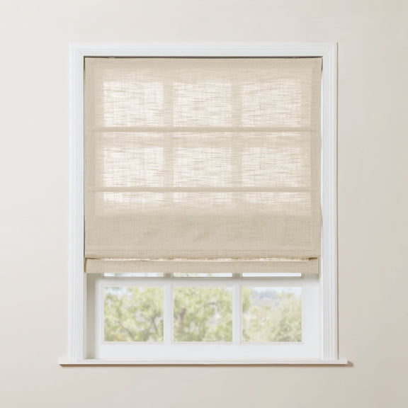 TWOPAGES Light Filtering Cordless Linen Blend Roman Shade Blinds for Living Room, 1 Piece, 36Wx64L, Sand Beige