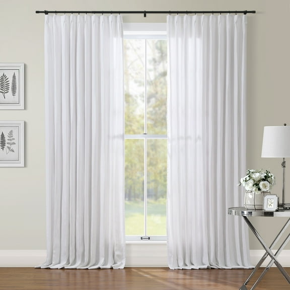 TWOPAGES Light Filtering Curtain 100% Linen Drape Pinch Pleat Window Treatment, 1 Panel, 52"x108", Off White