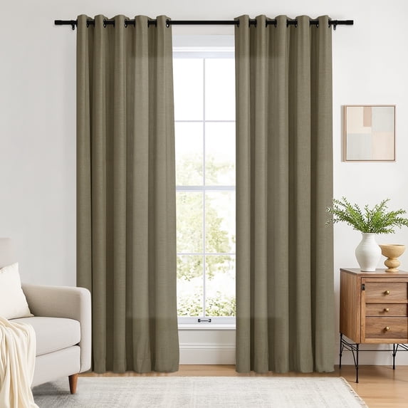 TWOPAGES Light Filtering Curtain 26 W X 96 L Inches Grommet Drape Linen Blend Window Treatment for Bedroom, 1 Panel, Oak