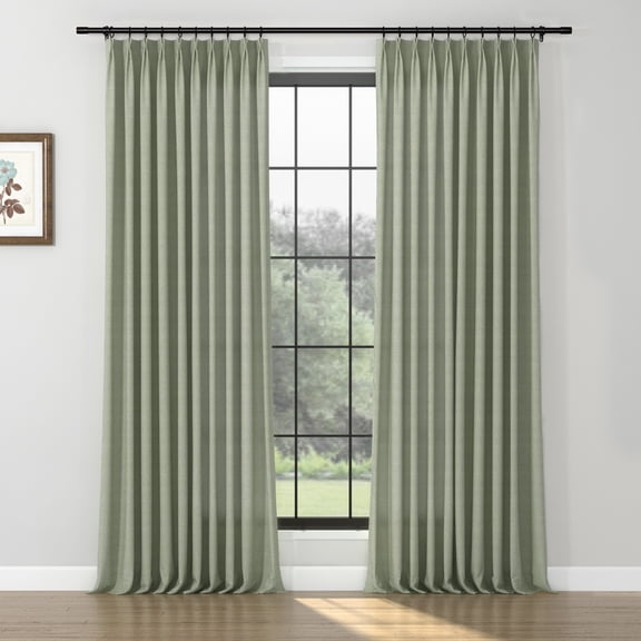 TWOPAGES Light Filtering Drapery 42 W X 84 L Inch Pinch Pleat Wool Window Treatment for Bedroom, 1 Panel, Moss Green