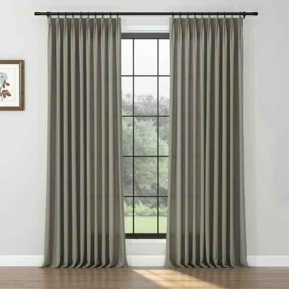 TWOPAGES Light Filtering Drapery 42 W X 84 L Inch Pinch Pleat Wool Window Treatment for Bedroom, 1 Panel, Stone
