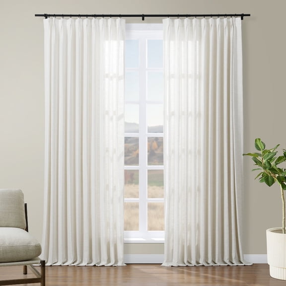 TWOPAGES Linen Blend 26 W X 72 L Inch Light Filtering Curtain Pinch Pleat Drape for Patio Door, 1 Panel, Ivory White
