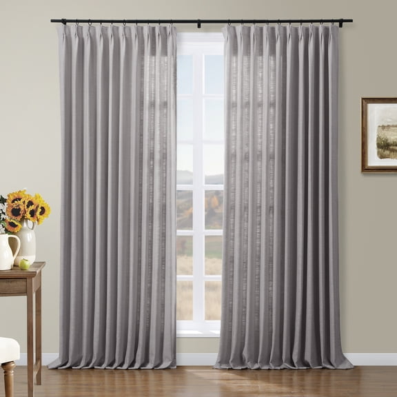TWOPAGES Linen Blend 26 W X 72 L Inch Room Darkening Curtain Pinch Pleat Privacy Protection Drape for Patio Door, 1 Panel, Rock Grey