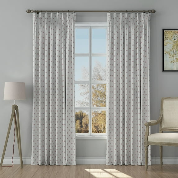 TWOPAGES Linen Blend 42 X 108 Inches Long Curtain 1 Panel Pinch Pleat Light Filtering Drape for Guest Room, Dot Pink