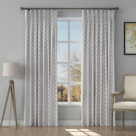 TWOPAGES Linen Blend 42 X 84 Inches Long Curtain 1 Panel Pinch Pleat Light Filtering Print Curtain for Kids Room, Dot Pink