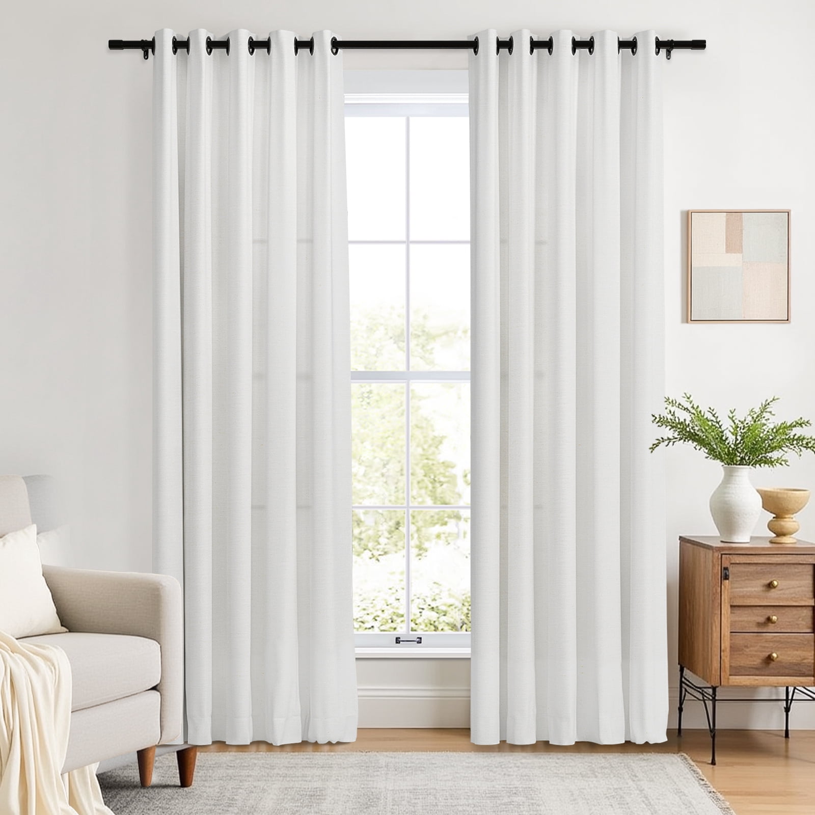 TWOPAGES Linen Blend 52 W X 84 L Inch Room Darkening Drape Grommet Privacy Protection Curtain for Bedroom, 1 Panel, Beige White