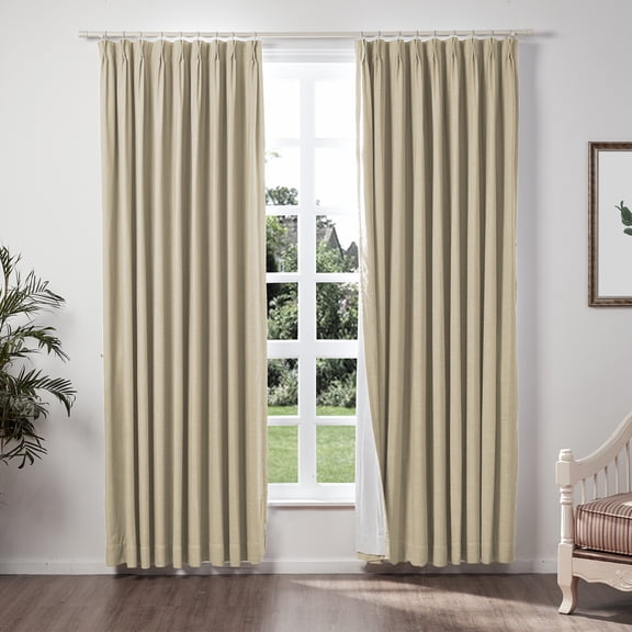 TWOPAGES Linen Blend Curtain 26 W X 72 L Inch Blackout Pinch Pleat Top Privacy Protection Drape for Patio Door, 1 Panel, Light Khaki