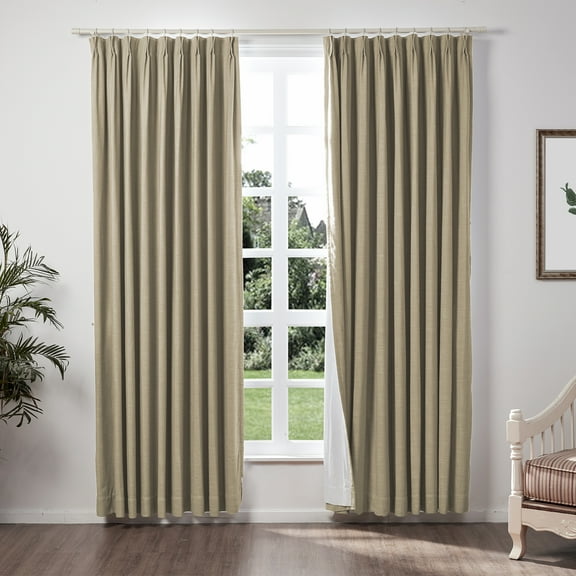 TWOPAGES Linen Blend Curtain 26 W X 72 L Inch Blackout Pinch Pleat Top Privacy Protection Drape for Patio Door, 1 Panel, Taupe Grey