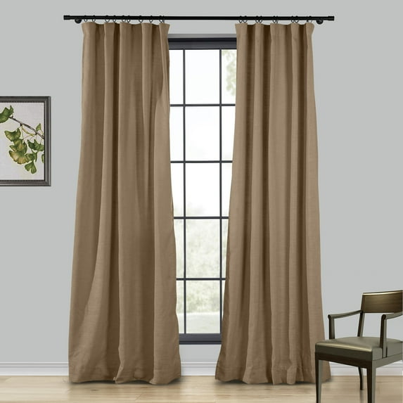 TWOPAGES Linen Blend Curtain 26 X 72 Inches Long Rod Pocket Back Tab Header Light Filtering Drape for Bedroom, 1 Panel, Rust Brown