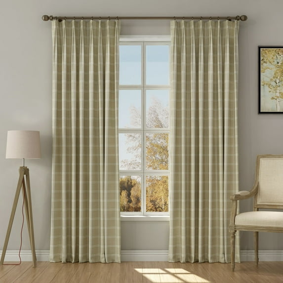 TWOPAGES Linen Blend Curtain 84 X 63 Inches Long 1 Panel Pinch Pleat Light Filtering Drape for Kitchen, Double Windowpane