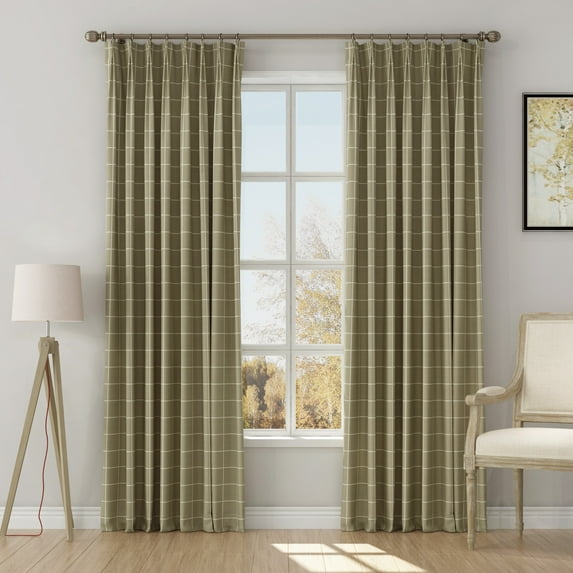 TWOPAGES Linen Blend Curtain 84 X 63 Inches Long 1 Panel Pinch Pleat Light Filtering Drape for Kitchen, Windowpane