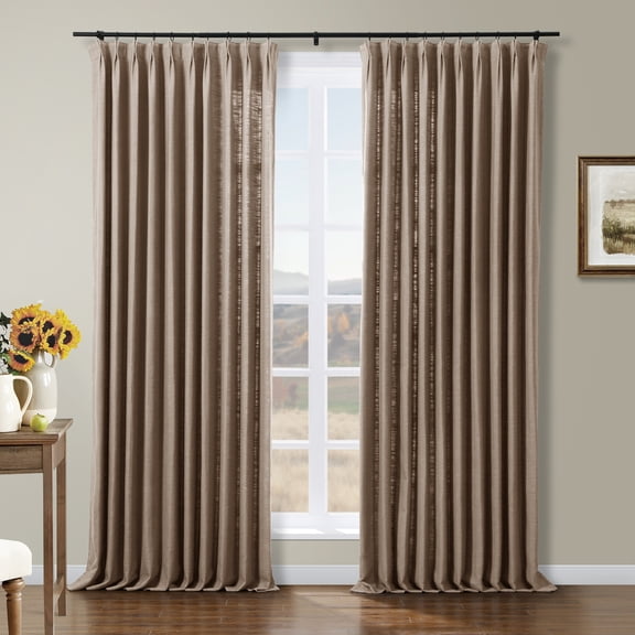 TWOPAGES Linen Blend Drape 72 W X 108 L Inch Room Darkening Pinch Pleat Top Privacy Protection Drape for Patio Door, 1 Panel, Rust Brown