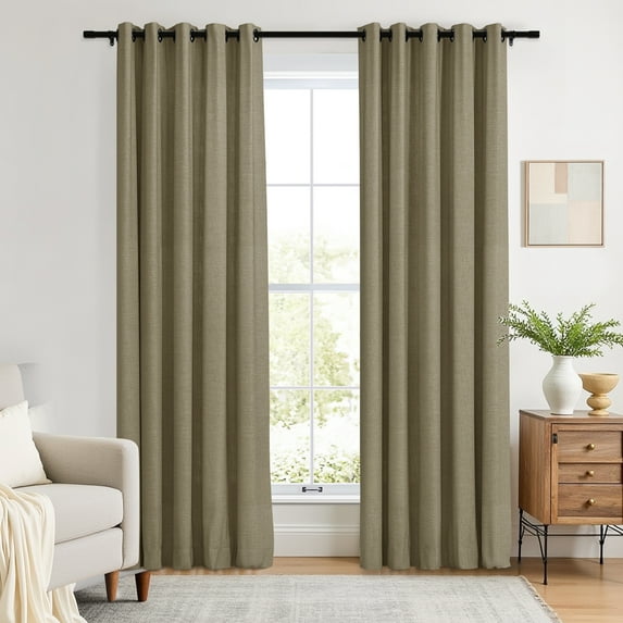 TWOPAGES Linen Blend Drape 72 W X 63 L Inch Room Darkening Grommet Top Privacy Protection Drape for Patio Door, 1 Panel, Taupe Grey