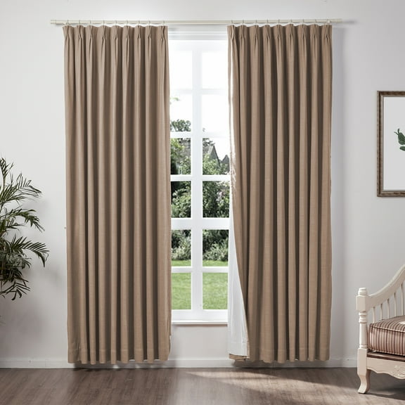 TWOPAGES Linen Blend Drape 72 W X 72 L Inch Blackout Pinch Pleat Top Privacy Protection Drape for Patio Door, 1 Panel, Rust Brown