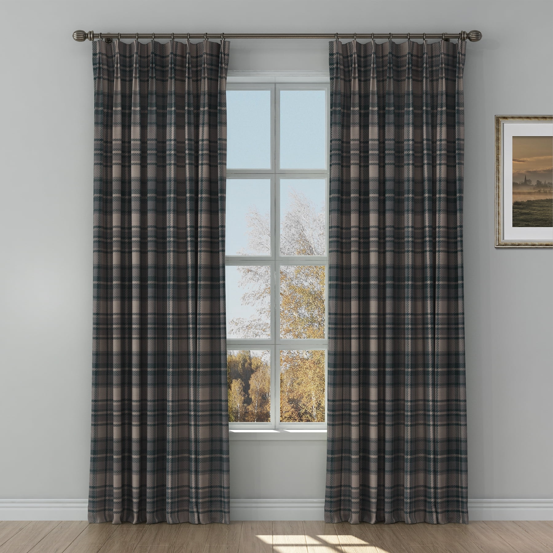 TWOPAGES Linen Blend Pinch Pleat Curtain Room Darkening Drape for Living Room, 1 Panel, 52Wx84L, Raisin