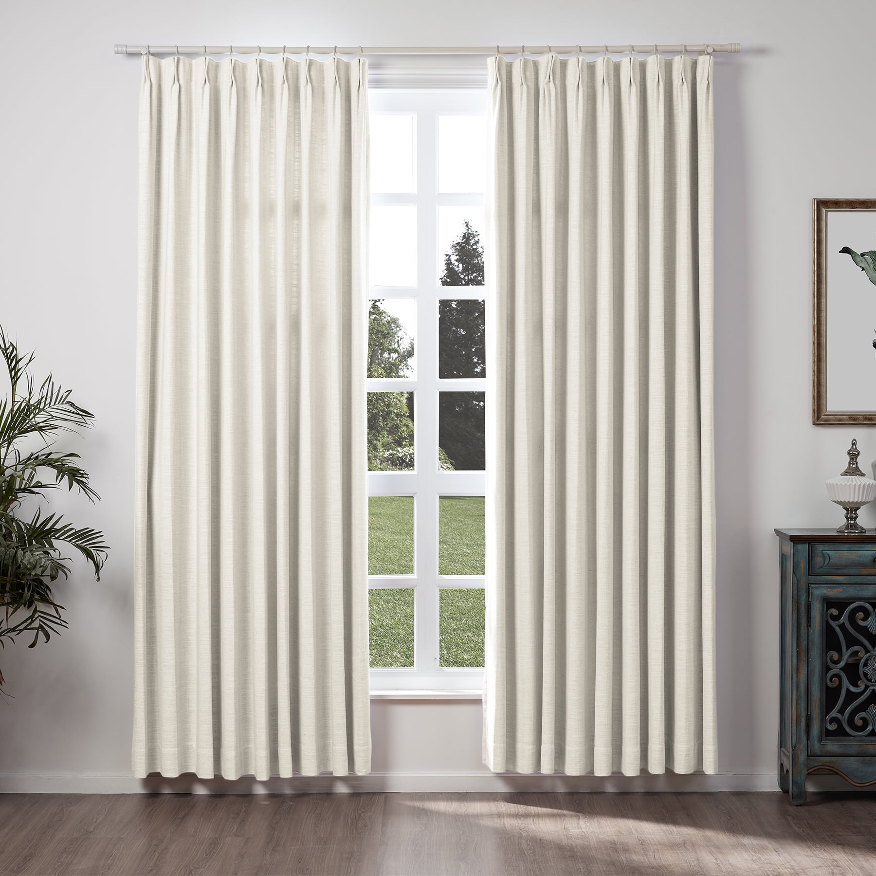 TWOPAGES 100% Blackout Pinch Pleat Curtain, 1 Panel 100"W X 96"L, Linen Texture, Thermal Insulated – Unlined