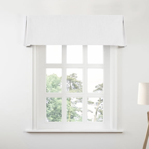 TWOPAGES Linen Fabric Board Mounted Tailored Curtain Valance Box, Hidden Curtain Rod Hardware, Beige White, 60W"x18L"