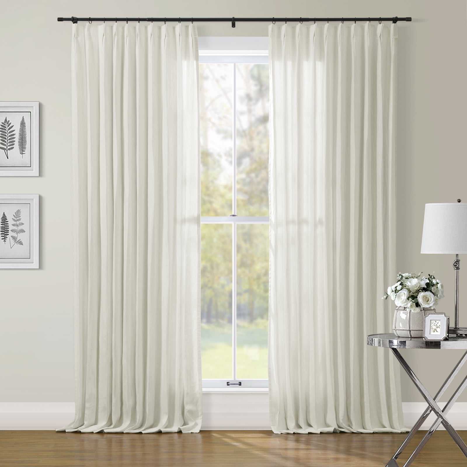 TWOPAGES Linen Light Filtering Drape Pinch Pleat Curtain for Bedroom Kids Room, 1 Panel, 52"x96, Naural