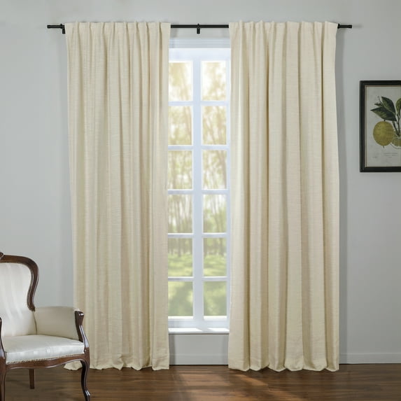 TWOPAGES Linen Room Darkening Lined Curtain for Living Room, Beige 50Wx84L Kyla Collection ( 1 Panel )